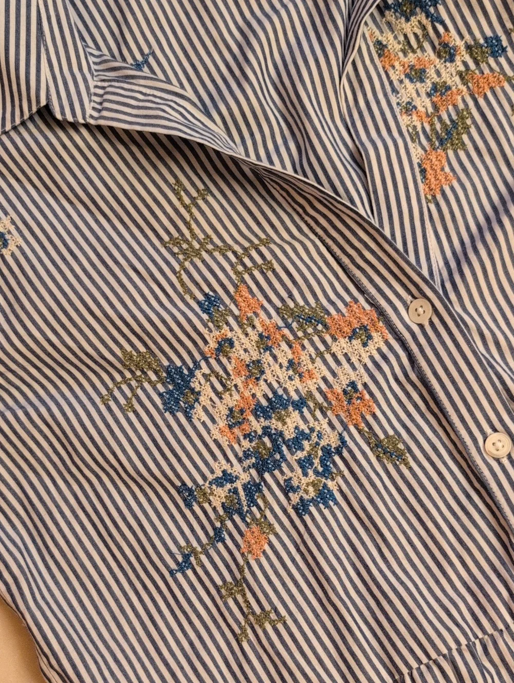 Veronica Beard Cotton Midi Dress Striped Floral Buttondown Short Puff Sleeve